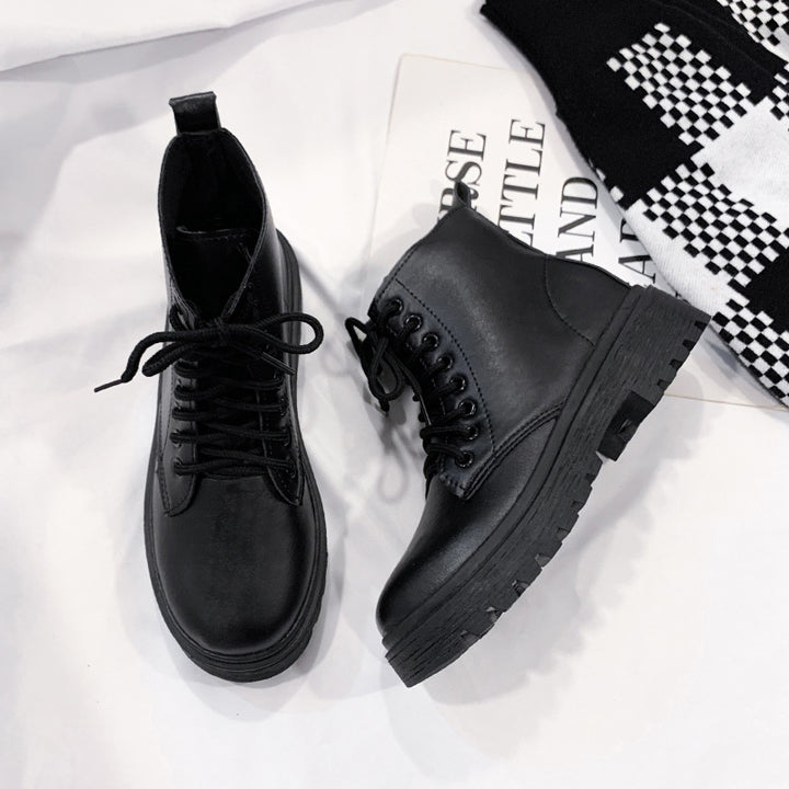 Damen Schnür-Biker-Ankleboots mit Plateau-Profilebene Echoarchiv