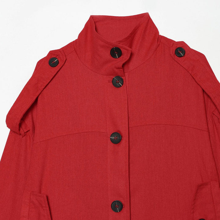 Damen Kurze Canvas-Übergangsjacke mit Funnelkragen, Schulterpatten und Pattentaschen Echoarchiv