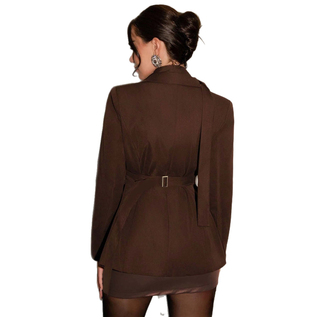 Damen Longline-Blazer mit integriertem Halstuch und doppelreihiger Knopfleiste Echoarchiv