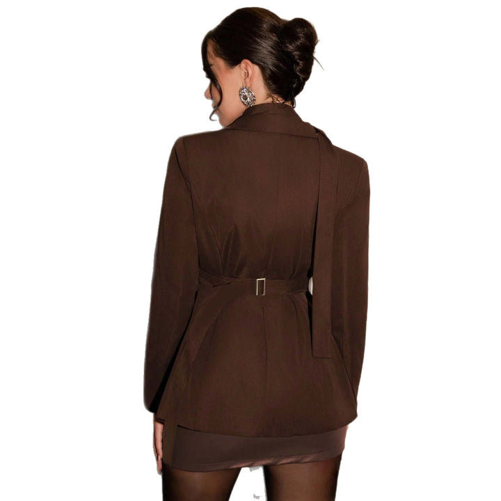 Damen Longline-Blazer mit integriertem Halstuch und doppelreihiger Knopfleiste Echoarchiv