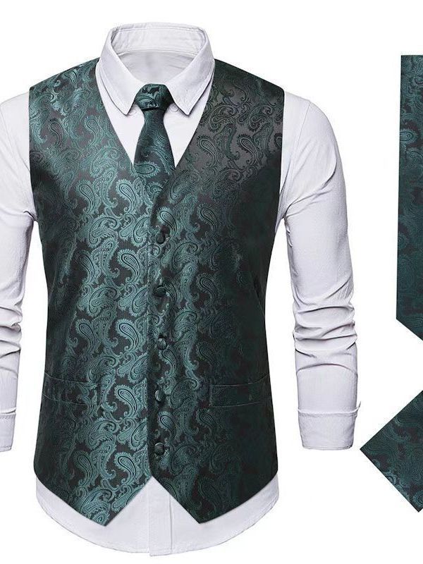 Herren elegantes Weste-Anzugset mit passendem Krawatte und Einstecktuch Echoarchiv