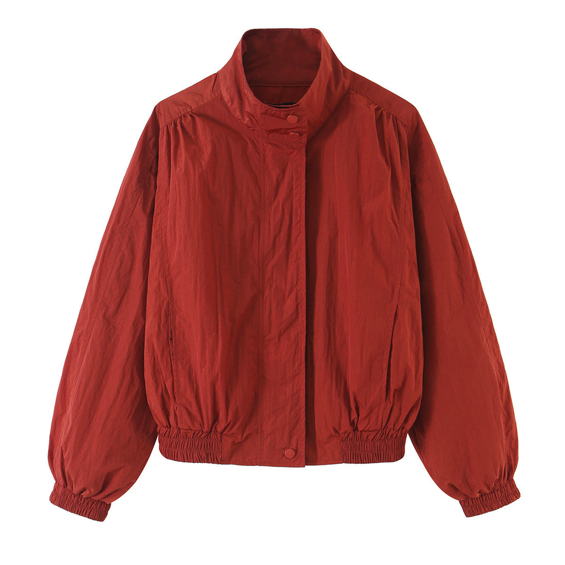 Damen Leichte Cropped Bomberjacke mit Stehkragen, elastischem Saum und Druckknopfleiste Echoarchiv
