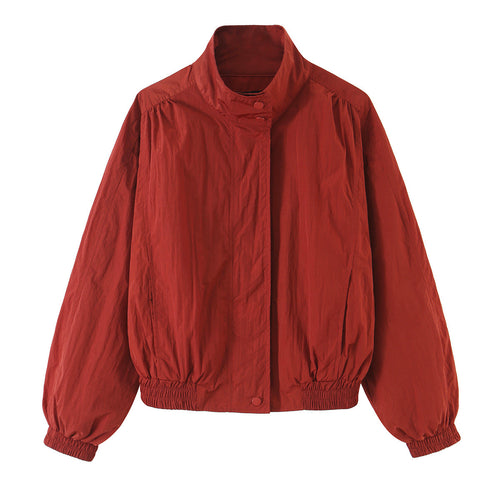 Damen Leichte Cropped Bomberjacke mit Stehkragen, elastischem Saum und Druckknopfleiste Echoarchiv