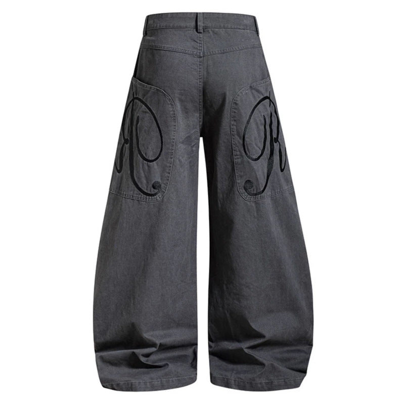 Damen Weite Denim-Palazzo-Hose mit Ballon-Saum und aufgesetzten Logotaschen Echoarchiv