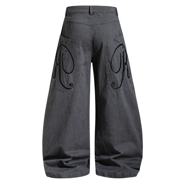 Damen Weite Denim-Palazzo-Hose mit Ballon-Saum und aufgesetzten Logotaschen Echoarchiv