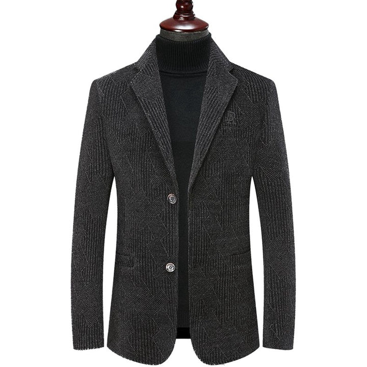 Herren Moderner Stehkragen-Blazer im Bouclé-Look mit feiner geometrischer Struktur – Tianoro