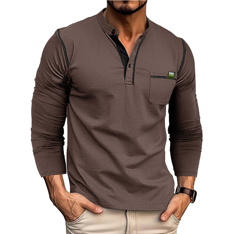 Herren Langarm-T-Shirt mit modernem Kragen und Brusttasche Echoarchiv