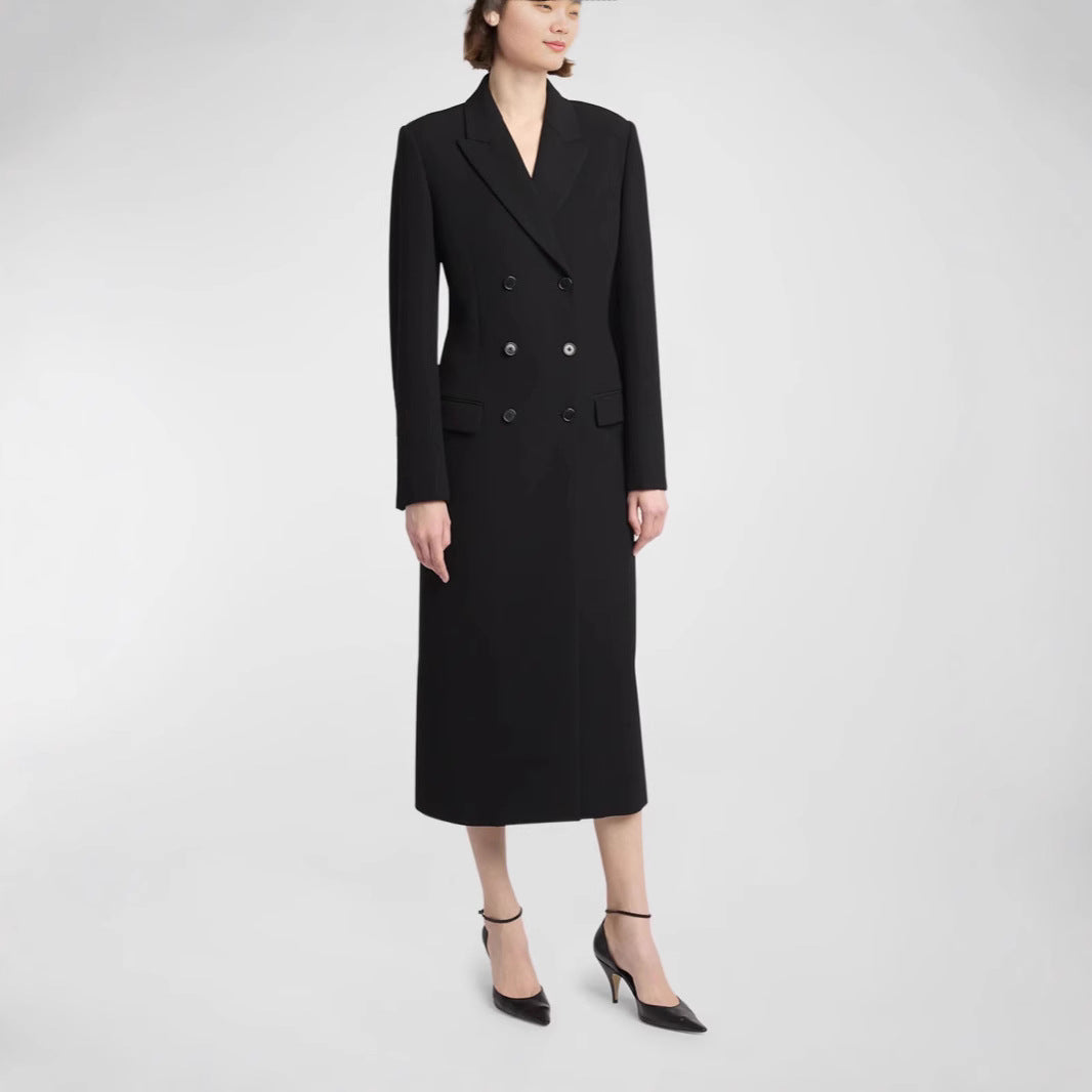 Damen Midilanger Doppelreihiger Blazer‑Mantel mit strukturierter Schulter und schlanker Passform Echoarchiv