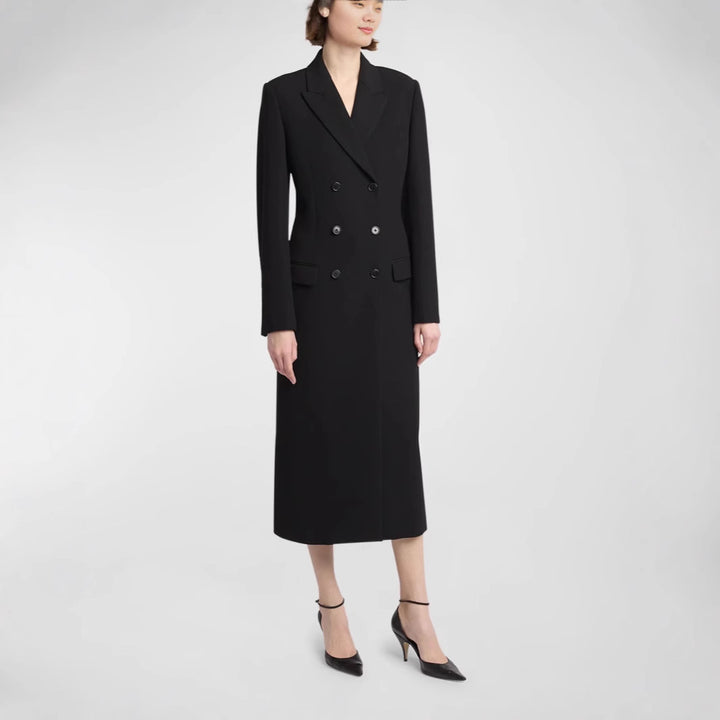 Damen Midilanger Doppelreihiger Blazer‑Mantel mit strukturierter Schulter und schlanker Passform Echoarchiv