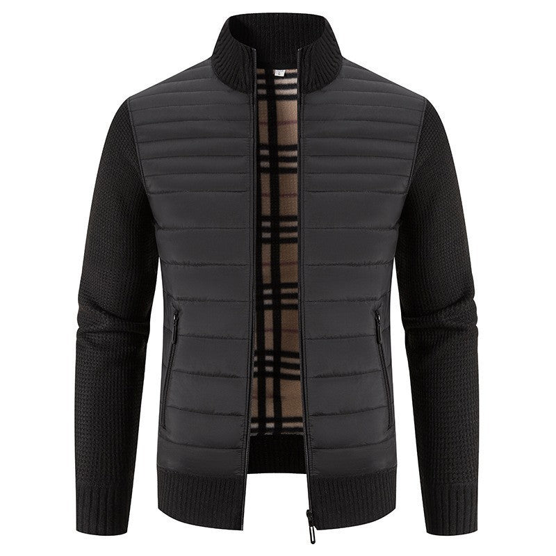 Herren Steppjacke mit modernem Strickärmeln und hohem Kragen Echoarchiv