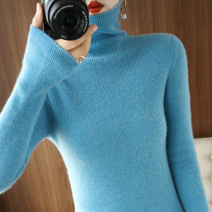 Damen Schmaler Rollkragenpullover aus Kaschmir‑Mix mit extralangem Ärmelabschluss Echoarchiv
