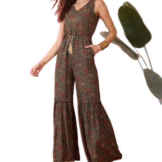 Damen Vintage-inspirierter Jumpsuit mit weitem Bein und Taillierung Echo Archiv