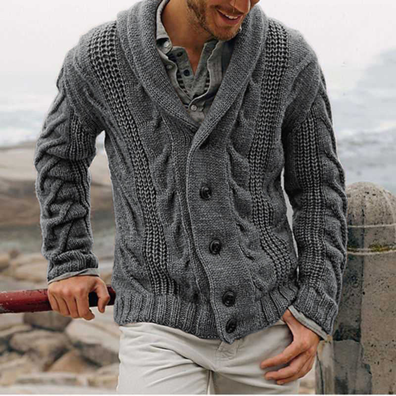 Herren nan grobstrick Cardigan mit Schalkragen und Zopfmuster Echo Archiv