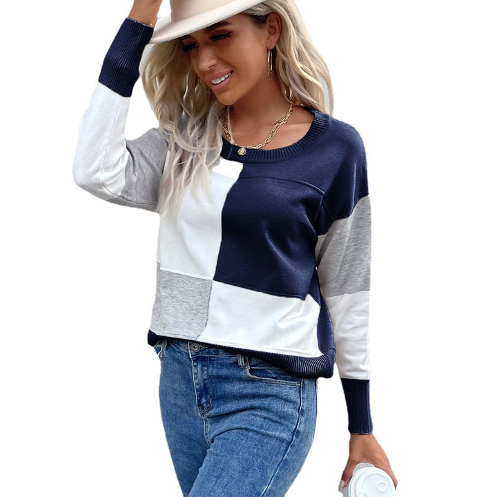 Damen Legerer Feinstrick-Pullover im Blockkaro mit geripptem Saum und lässiger Passform Echoarchiv