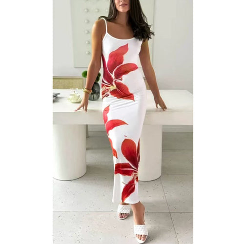 Maxikleid für Damen mit Details und einem farbenfrohen Grafikprint – Echo Archiv