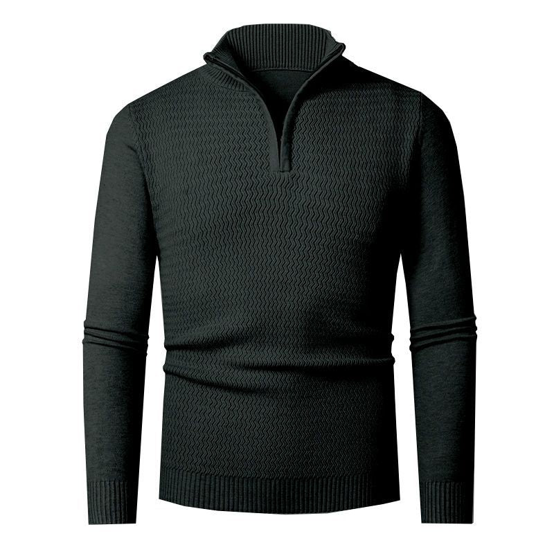 Herren eleganter Strickpullover mit Zipper und strukturiertem Wellen-Design Echoarchiv