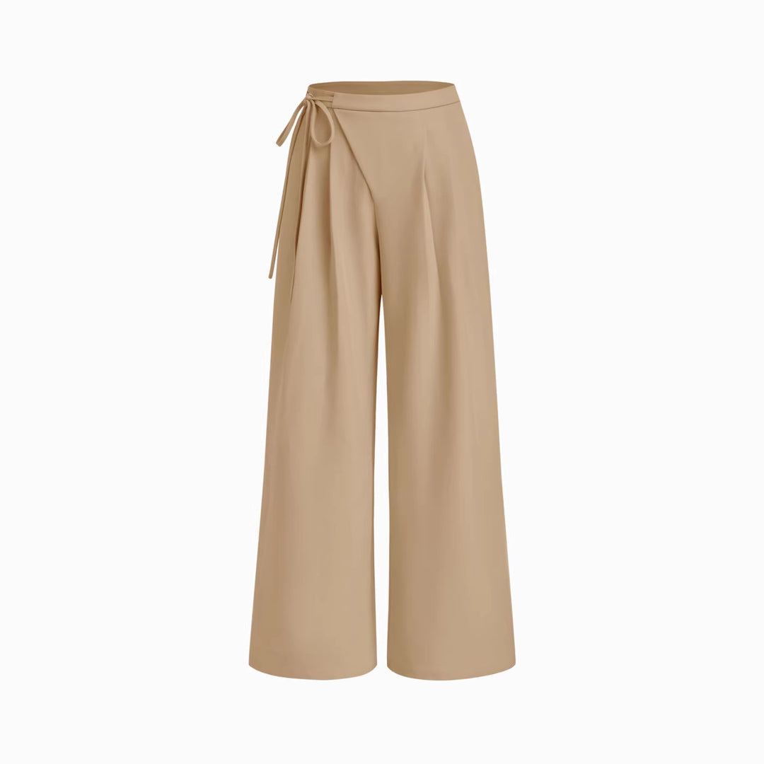 Damen Weite Nadelstreifen-Hose mit Wickel-Taille – Avélisse