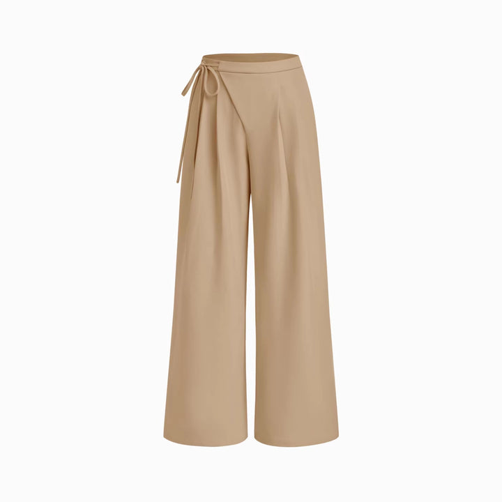 Damen Weite Nadelstreifen-Hose mit Wickel-Taille – Avélisse