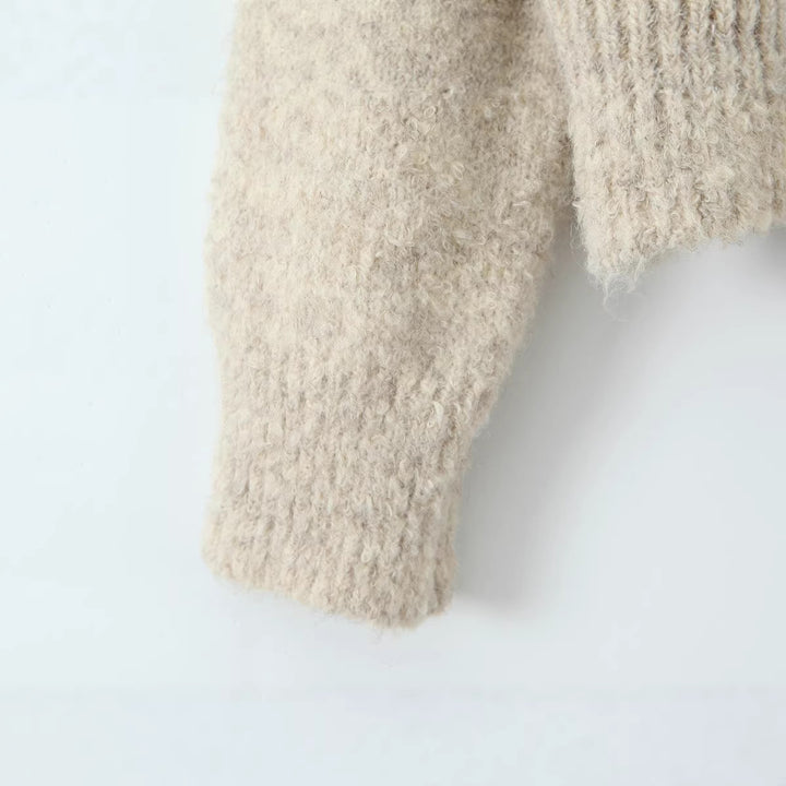 Damen kurze gezippte Strickjacke mit Stehkragen und Rippenbund Echoarchiv