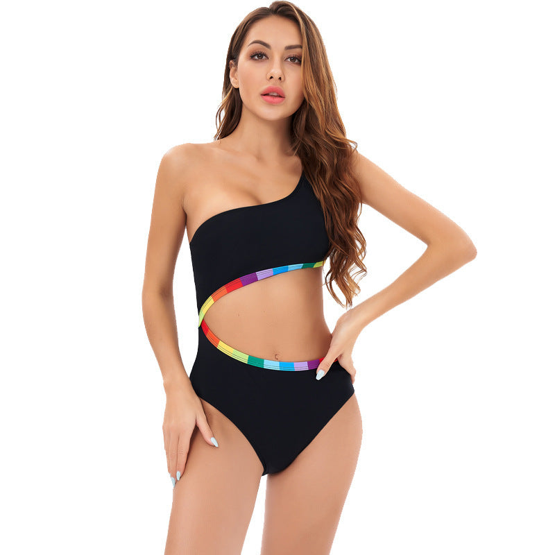 Damen Einseitiger Triangel-Bikini mit buntem Akzentband Echo Archiv