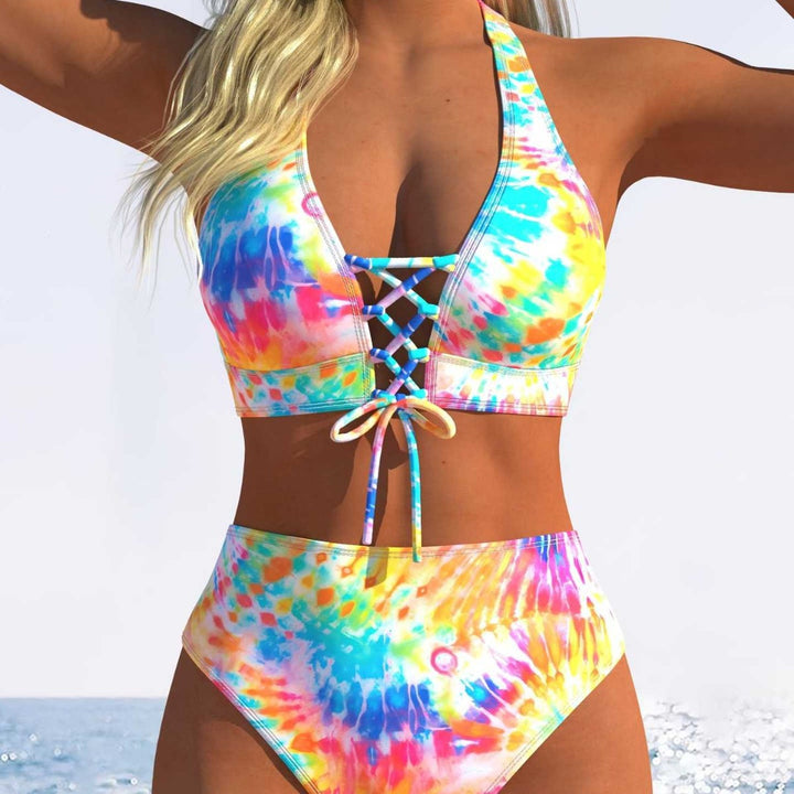 Damen Bikini-Set mit hoch tailliertem Schnitt und verspieltem Schnürdetail Echo Archiv