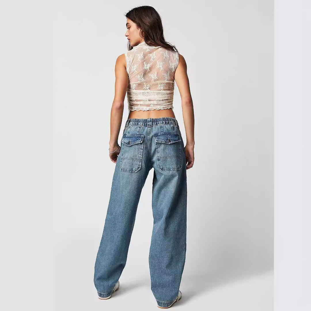 Damen nan weite High-Waist Baggy-Jeans mit tiefem Schritt, Five-Pocket Design und extra-langen Beinen Echo Archiv
