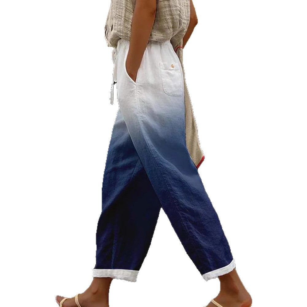 Damen Weite Leinenhose mit handgewebtem Muster Echoarchiv