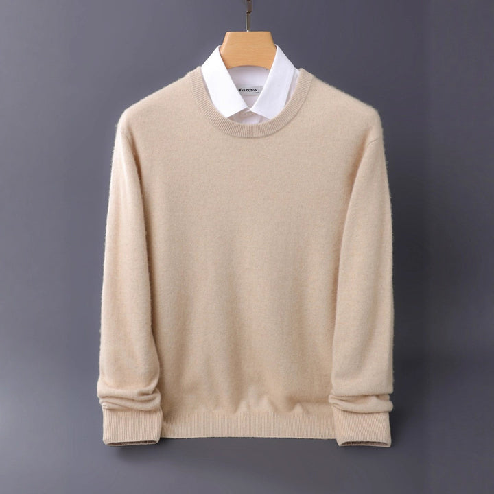 Herren Feiner Rundhals-Strickpullover in Kaschmir‑Optik mit gerippten Bündchen Echoarchiv