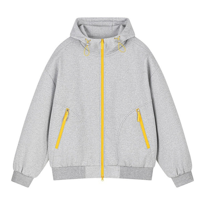 Unisex Oversize Kapuzen-Sweatjacke mit kontrastierenden Reißverschlüssen & geripptem Saum Echoarchiv
