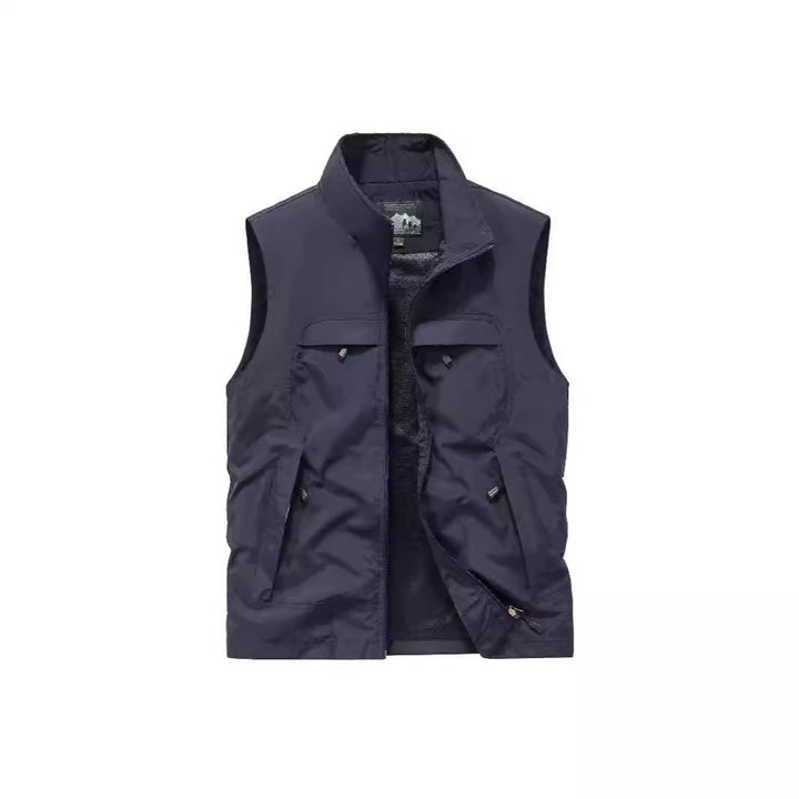 Herren Angler- und Reiseweste mit perforiertem Innenfutter, verdeckten Reißverschlusstaschen und verstellbarem Saum – Marzano