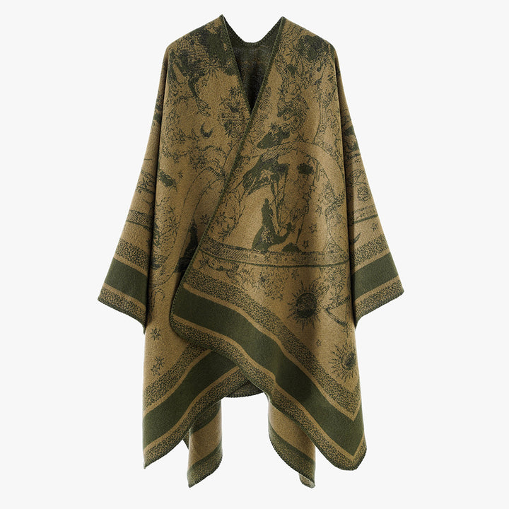 Damen Jacquard-Capeponcho mit doppelseitiger Webstruktur und V‑Ausschnitt – Avérine