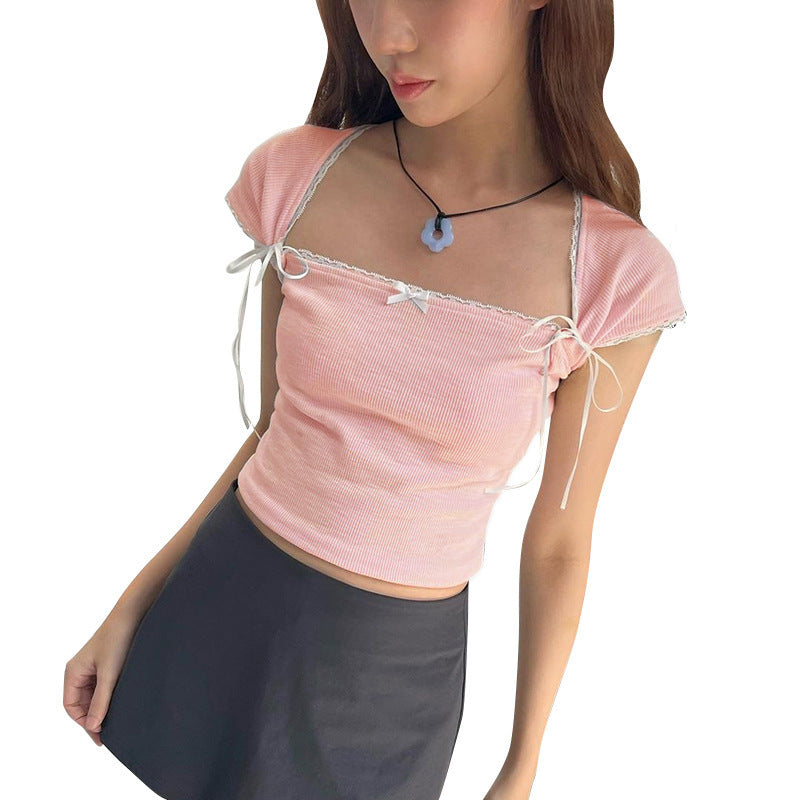 Damen Crop-Oberteil mit verstellbaren Spaghettiträgern und eleganten Knoten-Details Echo Archiv