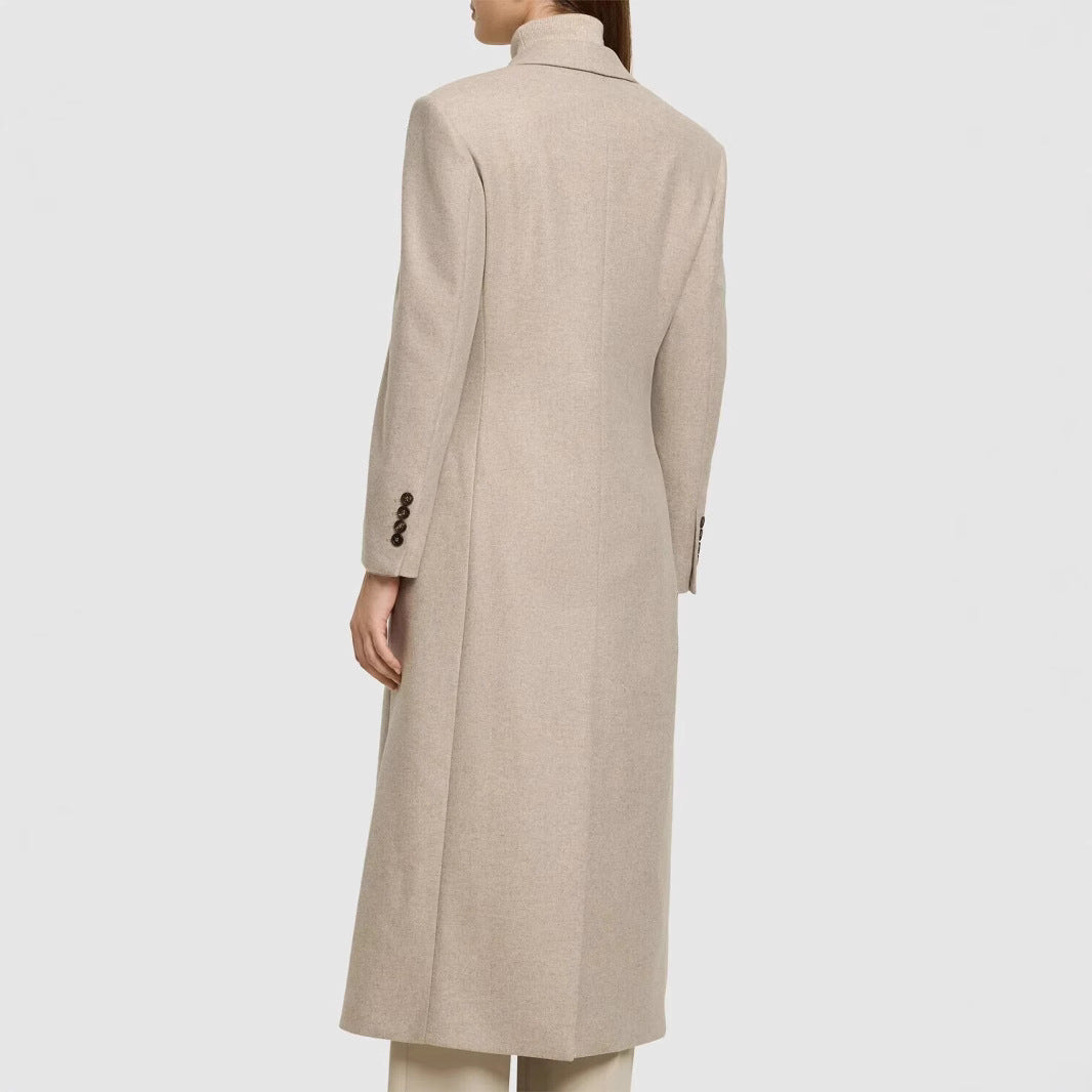 Damen Taillierter Longline Wollmixmantel mit schlanker Silhouette und Einreihiger Knopfleiste Echoarchiv