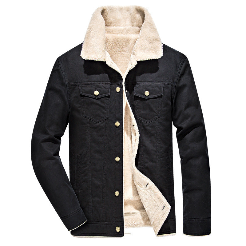 Herren Canvas-Truckerjacke mit durchgehendem Sherpa-Innenfutter und Umlegekragen – Taviero