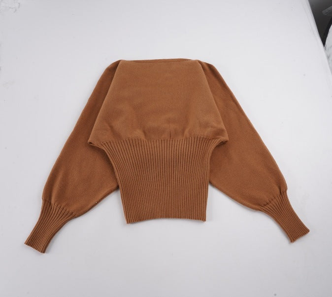 Damen Oversize schulterfreier Pullover mit breitem Rippbund und Ballonärmeln Echo Archiv