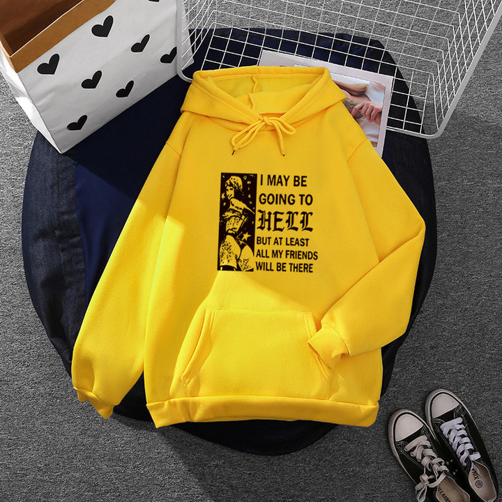 Damen weitgeschnittener Kapuzenpullover mit Gothic-Statementprint und Kängurutasche – Auréline