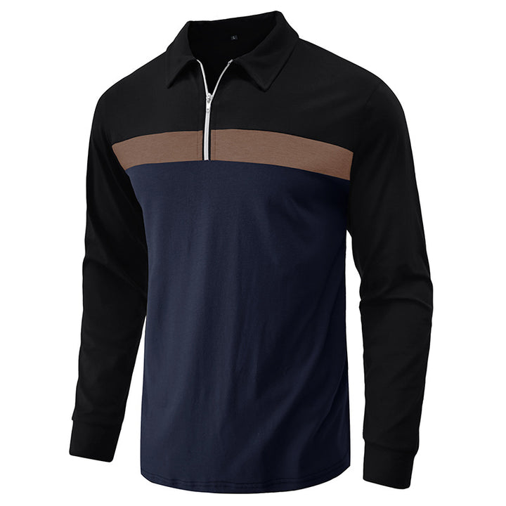 Herren sportliches Langarmshirt mit modernem Halbreißverschluss und Farbblockdesign Echoarchiv