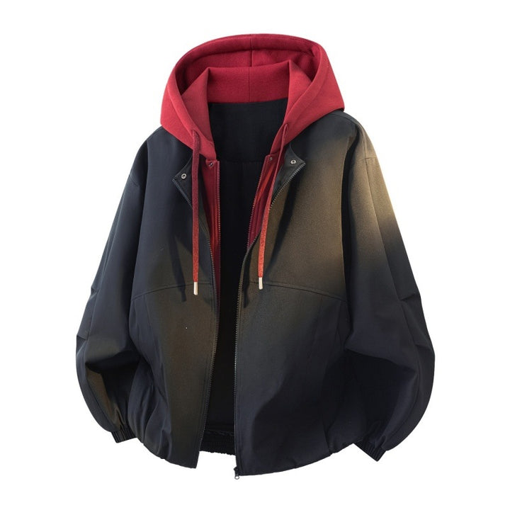 Herren Oversize Lagenlook Bomberjacke mit abgesetzter Kapuzen-Innenjacke und elastischem Saum Echoarchiv