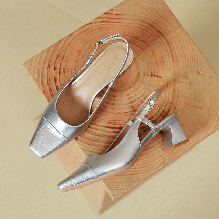 Damen Slingback-Pumps mit metallischem Obermaterial und edlem Blockabsatz Echoarchiv