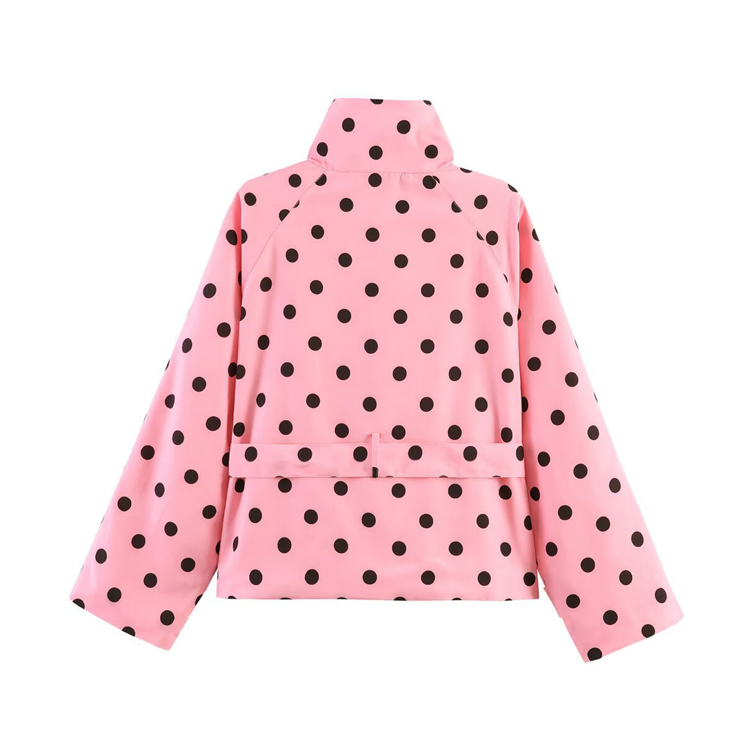 Damen Kurz geschnittener Regenmantel mit Polka-Dot-Muster und Bindegürtel Echo Archiv