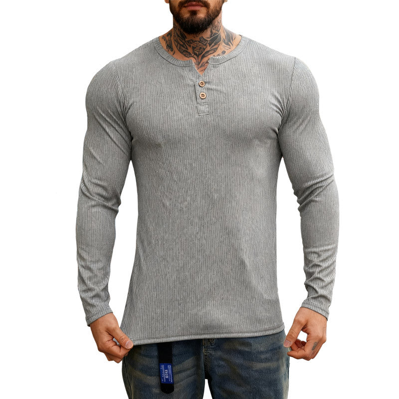 Herren nan geripptes Langarm-Henleyshirt mit flacher Knopfleiste und körperbetonter Stretch-Passform Echo Archiv