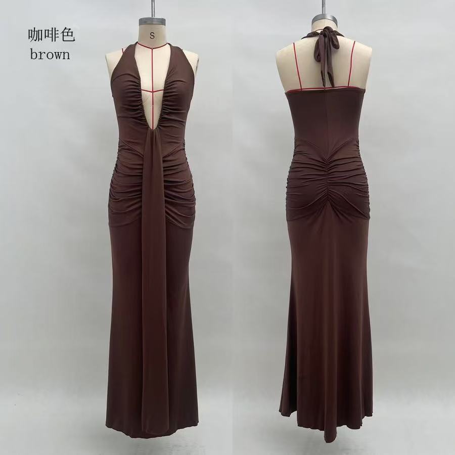 Damen Maxikleid mit tiefem V-Ausschnitt und elegantem Wickeldesign Echo Archiv