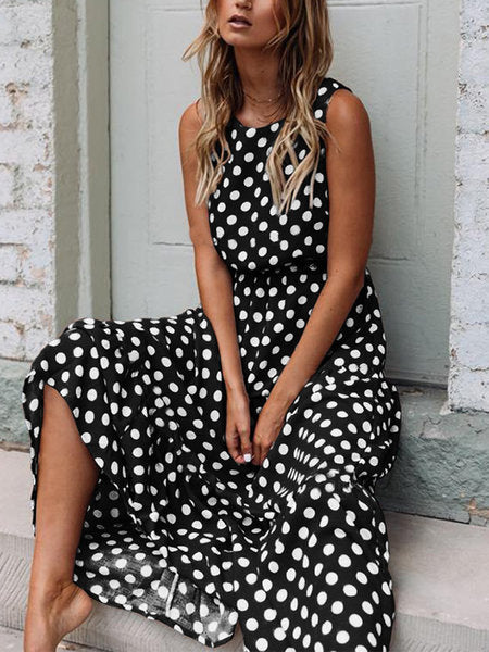 Damen Maxikleid mit Echoarchivrnem Punkte-Design und schwingendem Saum Echoarchiv