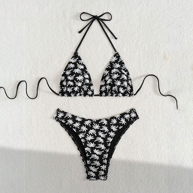 Damen Triangel-Bikini mit kontrastierendem Palmendruck Echo Archiv
