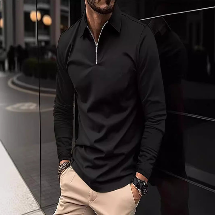 Herren Langarmshirt mit Reißverschluss und modernem Kragen Echoarchiv
