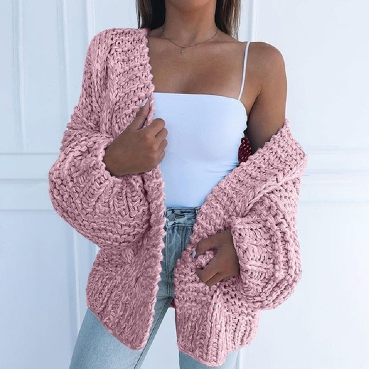 Damen Oversized Grobstrick-Cardigan mit Balloon-Ärmeln und offener Front Echo Archiv