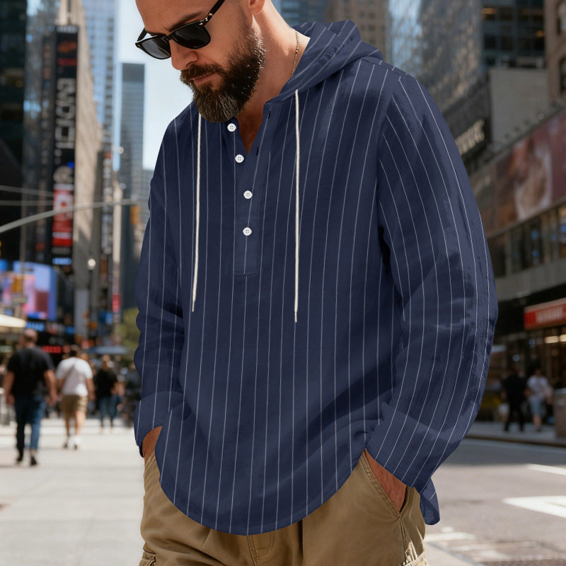 Herren nan Kapuzenhemd mit Knopfleiste und Nadelstreifen Echo Archiv