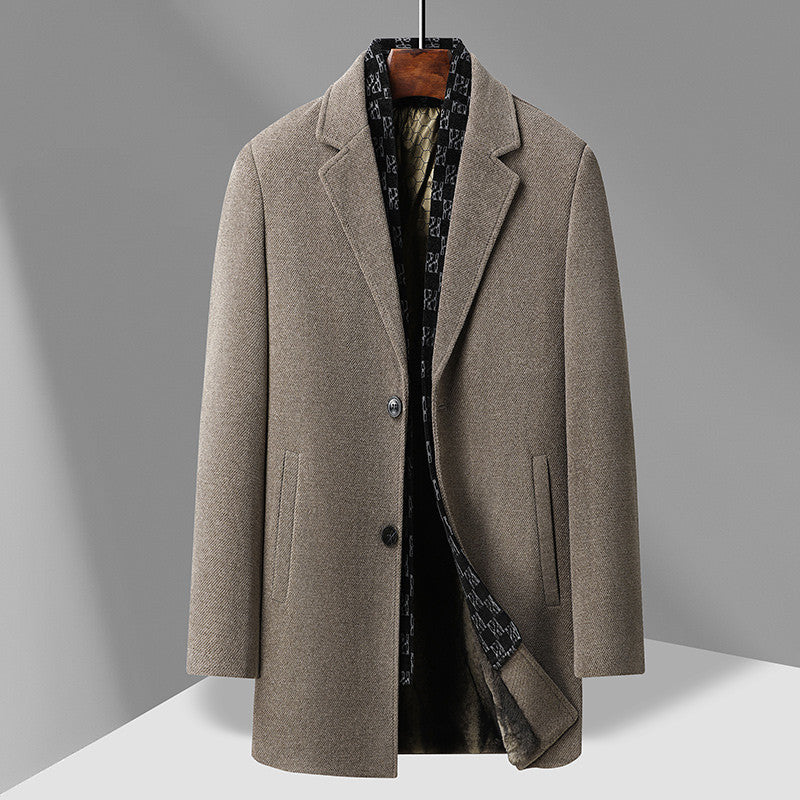 Herren Eleganter Einreihiger Wollmix-Übermantel mit gesteppter Logo-Innenblende Echo Archiv