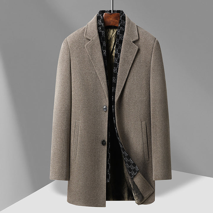 Herren Eleganter Einreihiger Wollmix-Übermantel mit gesteppter Logo-Innenblende Echo Archiv