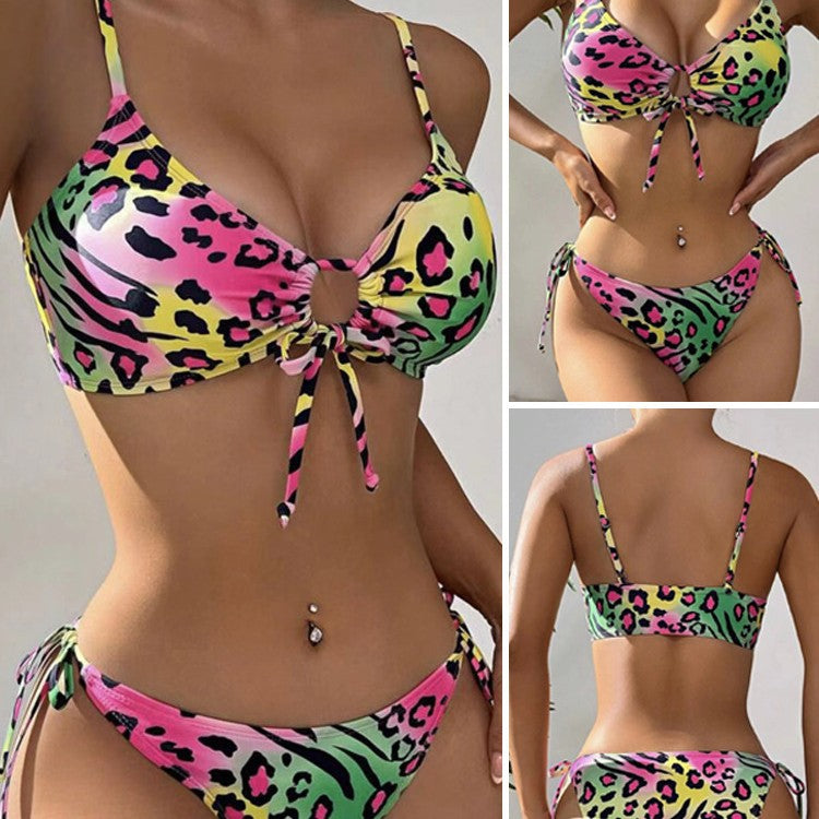 Damen Triangel-Bikini mit flippigem Tiermuster und verstellbaren Trägern Echo Archiv